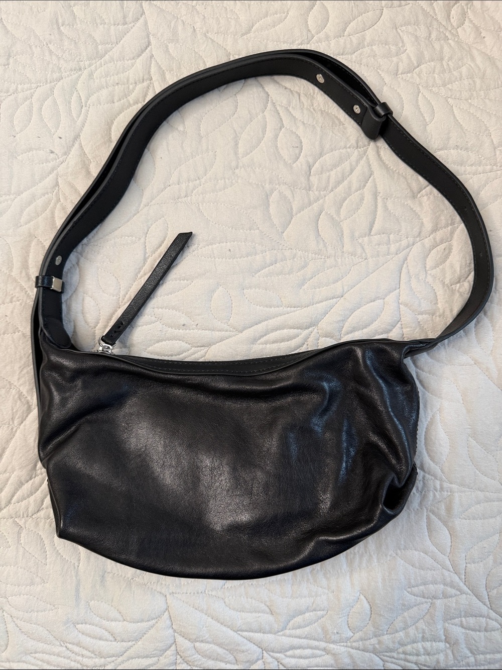 Minimalist Black Leather Crossbody Sling Bag